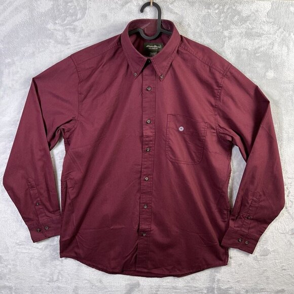 Eddie Bauer NWT Relaxed Fit Shirt Men's Medium Button Down Collared Red 5148 - Picture 1 of 11